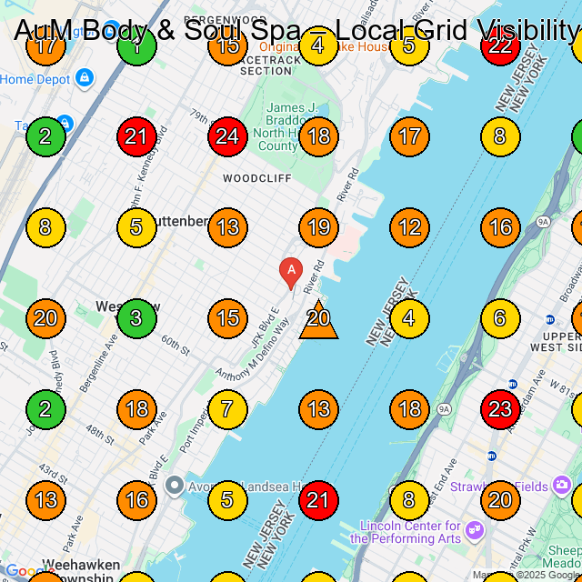 AuM Body & Soul Spa Day Spa GeoGrid ranking map for Suite M-15 4818